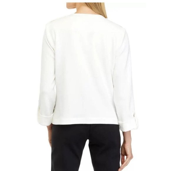 KASPER 3/4 Sleeve Wing Collar Crosshatch Jacket Plus Size 3X Ivory Gold Button - Picture 3 of 10